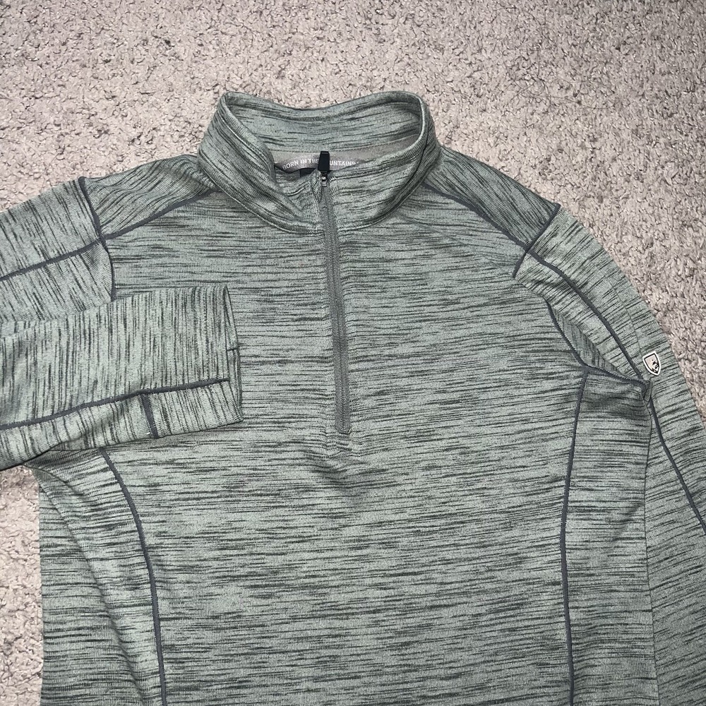 Kuhl Sweater Boys Large Green Alloy 1/4 Zip Pullover Long Sleeve Mid Layer Youth
